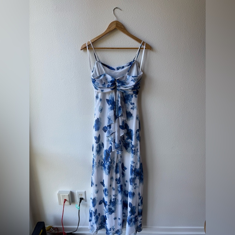 Aqua Blue and White Floral Maxi Dress